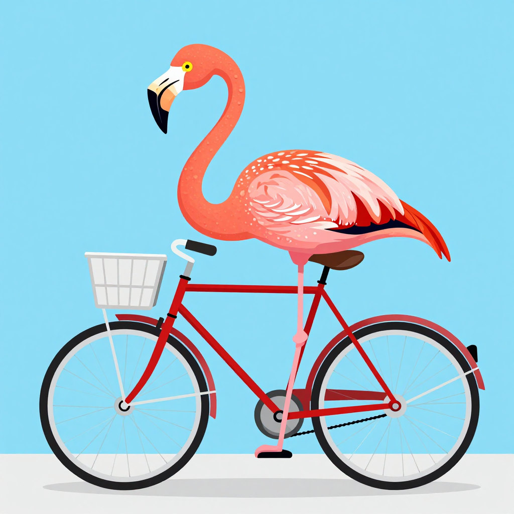 draw a picture of a flamingo on a bicycle