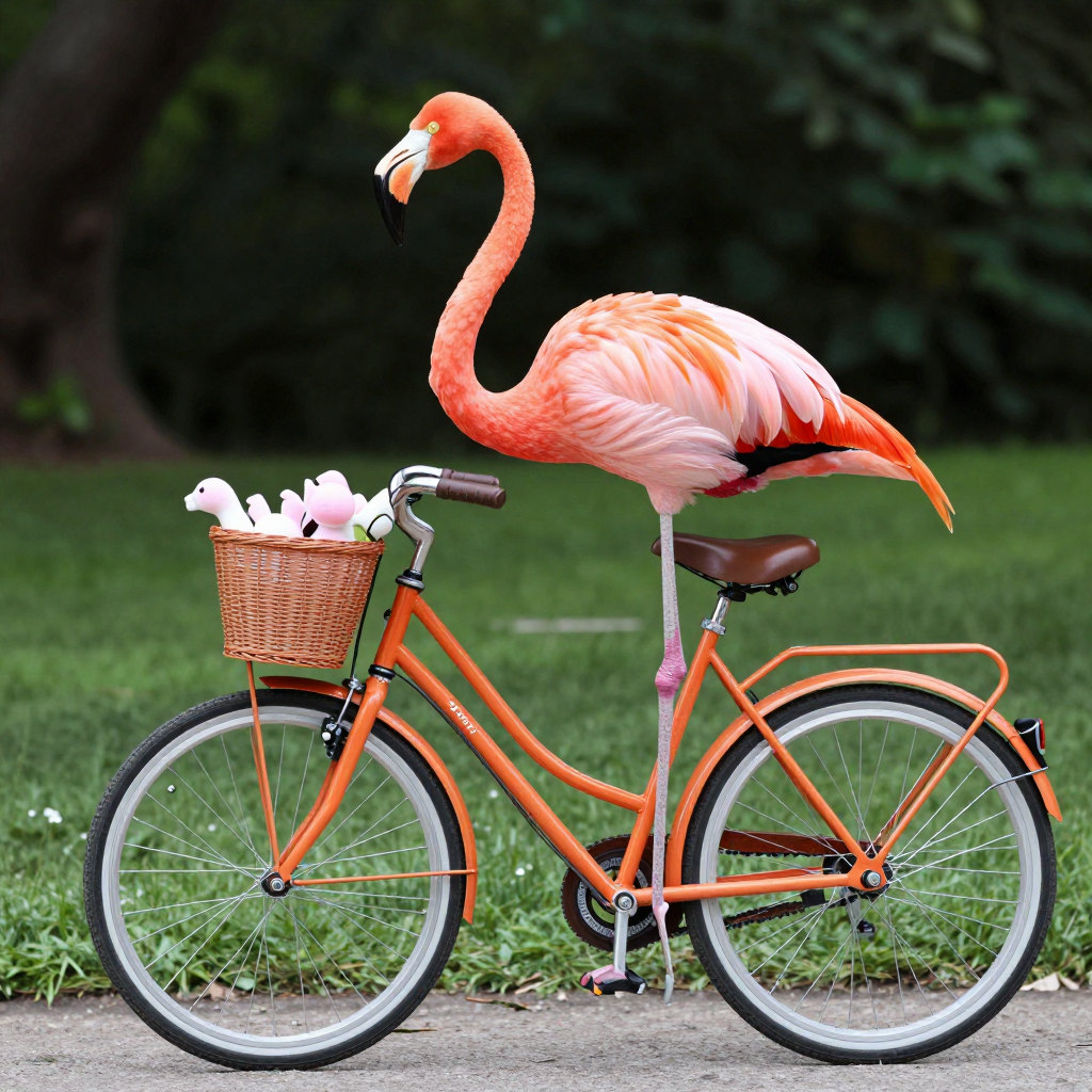 picture of a flamingo on a bicycle