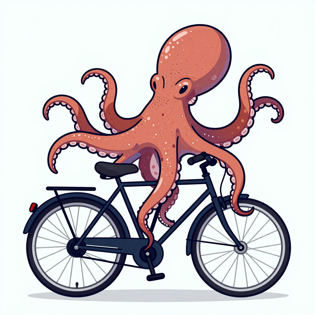 draw a picture of octupus on a bicycle