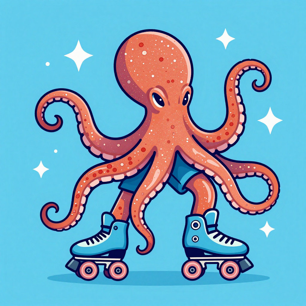 draw a picture of octupus on rollerblades